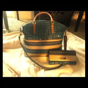 BRAHAM leather purse, Blue and tan with wallet